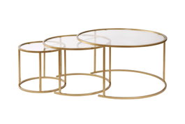 Aurum Juego de 3 Mesas de Café Redondas 80, 60, 42 cm Doradas y Transparentes